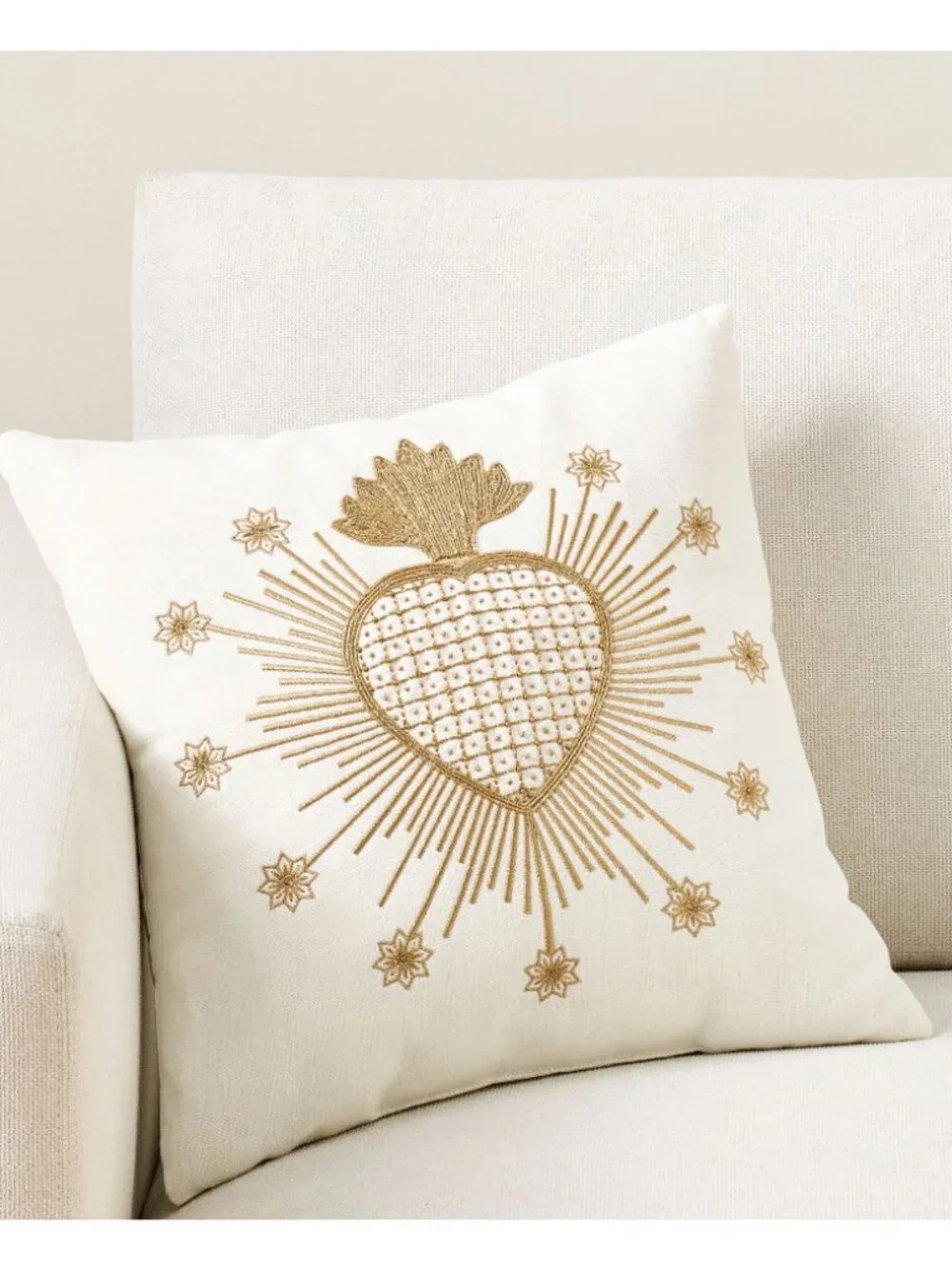 Pottery Barn Gold Heart Filled Pillow